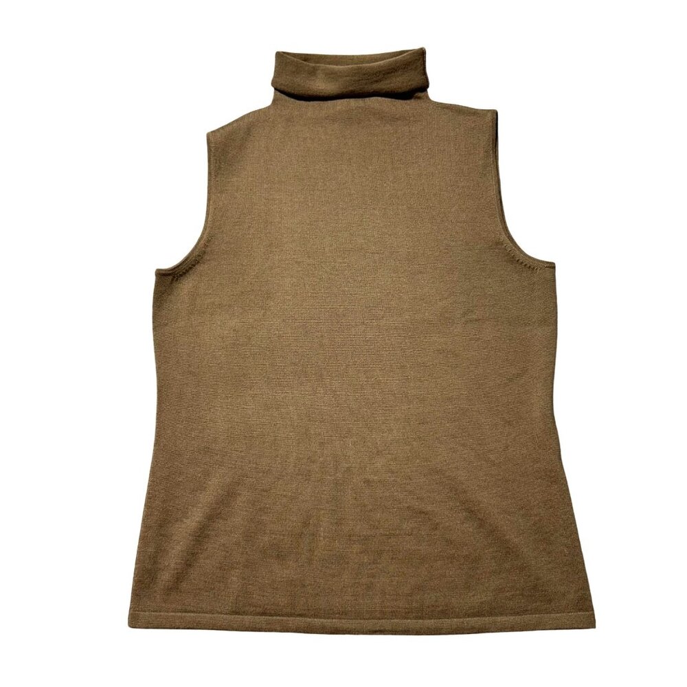 Carlisle Women's Sz Large Sleeveless Brown Turtleneck Top 100% Merino Wool
